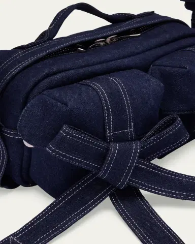 Simone Rocha Classic Pearly-Embellished Bow Denim Shoulder Bag | Thumbnail 2 Simone Rocha Classic Pearly-Embellished Bow Denim Shoulder Bag | Thumbnail 2