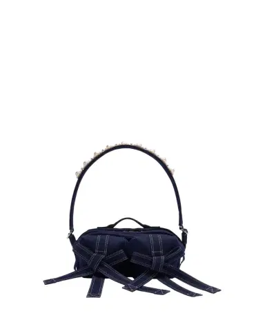 Simone Rocha Classic Pearly-Embellished Bow Denim Shoulder Bag | Thumbnail 1 Simone Rocha Classic Pearly-Embellished Bow Denim Shoulder Bag | Thumbnail 1