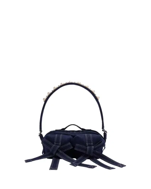 Simone Rocha Classic Pearly-Embellished Bow Denim Shoulder Bag