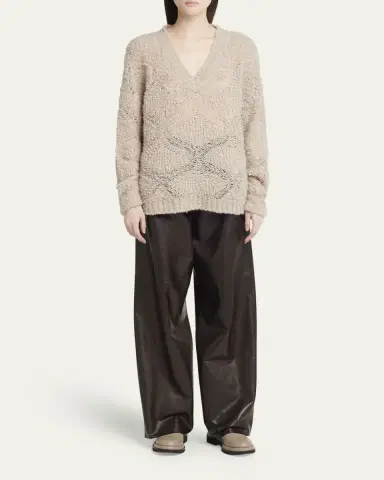 Giorgio Armani V-Neck Wool Cashmere Open-Knit Sweater | Thumbnail 2