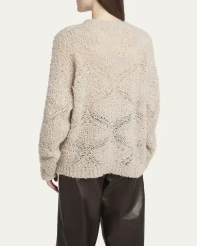 Giorgio Armani V-Neck Wool Cashmere Open-Knit Sweater | Thumbnail 3
