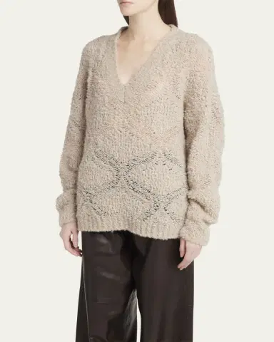 Giorgio Armani V-Neck Wool Cashmere Open-Knit Sweater | Thumbnail 4