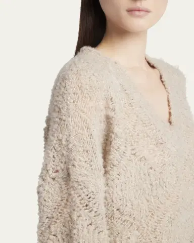 Giorgio Armani V-Neck Wool Cashmere Open-Knit Sweater | Thumbnail 5