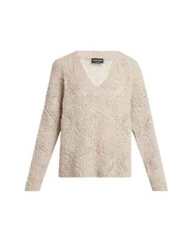 Giorgio Armani V-Neck Wool Cashmere Open-Knit Sweater | Thumbnail 1
