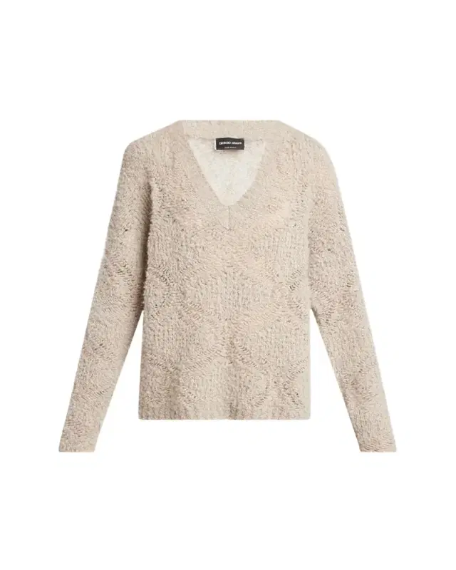 Giorgio Armani V-Neck Wool Cashmere Open-Knit Sweater