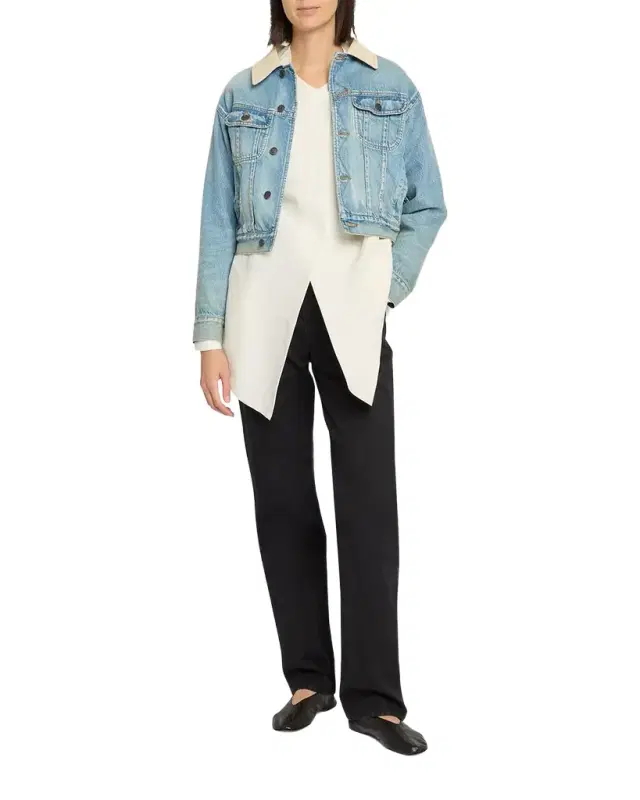 Joras Crop Denim Jacket with Corduroy Collar