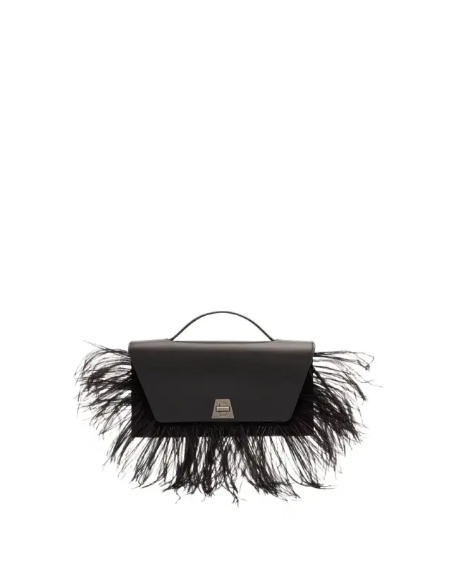 Akris Anouk City Leather Top-Handle Bag with Feather Trim