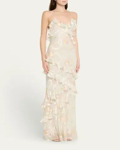 LoveShackFancy Rialto Asymmetric Ruffle Maxi Dress | Thumbnail 4
