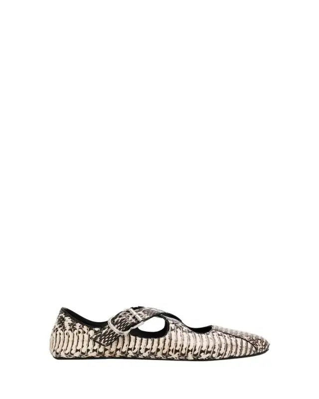 Snakeskin Leather Pattern Cross Ballerina Flats