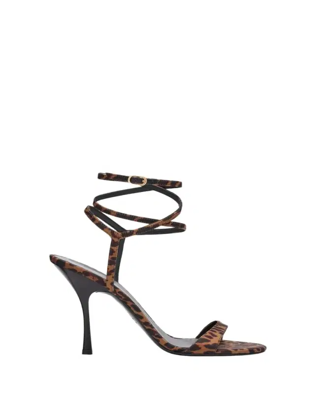 Stuart Weitzman Nudist Leopard-Print Stiletto Wrap Sandals