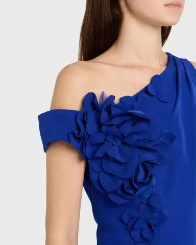 Rickie Freeman for Teri Jon One-Shoulder Floral Applique Crepe Mermaid Gown | Thumbnail 9