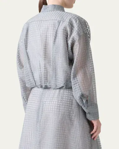 Akris Plaid Cotton Voile Blouse with Pleated Waist | Thumbnail 3 Akris Plaid Cotton Voile Blouse with Pleated Waist | Thumbnail 3