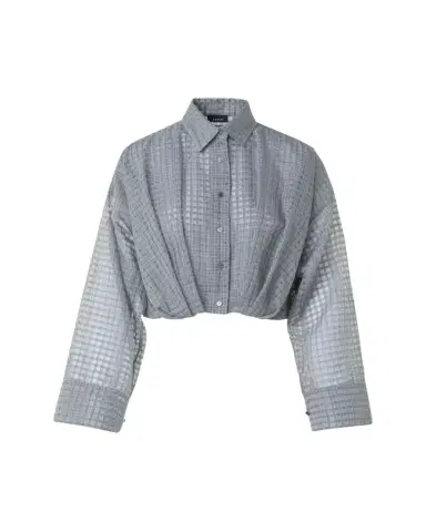 Akris Plaid Cotton Voile Blouse with Pleated Waist | Thumbnail 1 Akris Plaid Cotton Voile Blouse with Pleated Waist | Thumbnail 1