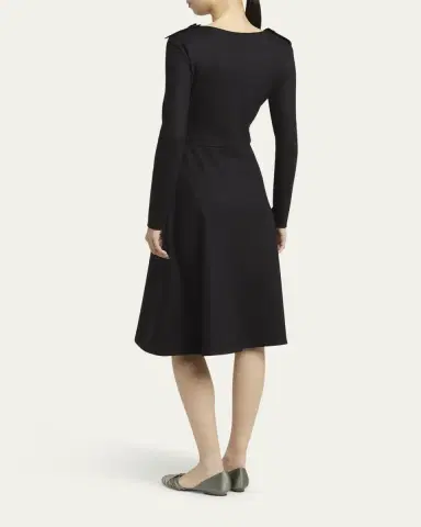 Giorgio Armani Shoulder-Epaulet Long-Sleeve Jersey Wool Midi Dress | Thumbnail 3 Giorgio Armani Shoulder-Epaulet Long-Sleeve Jersey Wool Midi Dress | Thumbnail 3