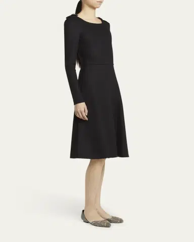 Giorgio Armani Shoulder-Epaulet Long-Sleeve Jersey Wool Midi Dress | Thumbnail 4 Giorgio Armani Shoulder-Epaulet Long-Sleeve Jersey Wool Midi Dress | Thumbnail 4