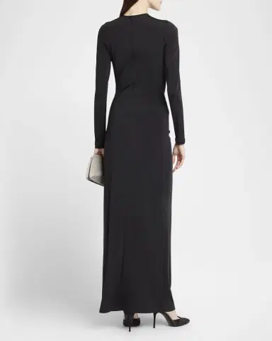 Giorgio Armani Keyhole Long-Sleeve Crystal Draped Jersey Gown | Thumbnail 2 Giorgio Armani Keyhole Long-Sleeve Crystal Draped Jersey Gown | Thumbnail 2