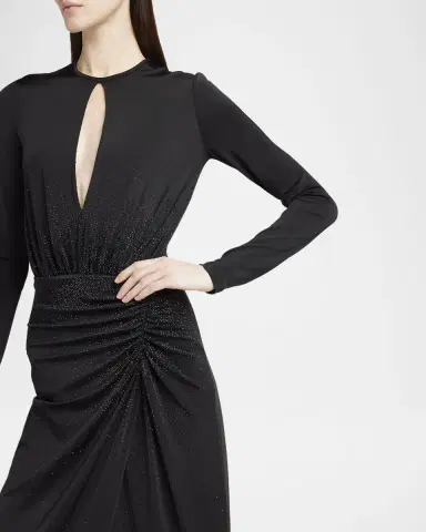 Giorgio Armani Keyhole Long-Sleeve Crystal Draped Jersey Gown | Thumbnail 4 Giorgio Armani Keyhole Long-Sleeve Crystal Draped Jersey Gown | Thumbnail 4