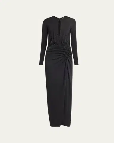 Giorgio Armani Keyhole Long-Sleeve Crystal Draped Jersey Gown | Thumbnail 5 Giorgio Armani Keyhole Long-Sleeve Crystal Draped Jersey Gown | Thumbnail 5