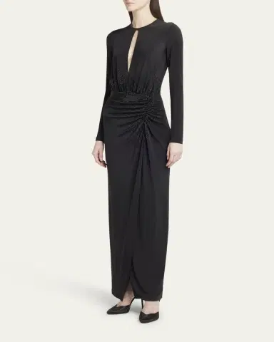 Giorgio Armani Keyhole Long-Sleeve Crystal Draped Jersey Gown | Thumbnail 8 Giorgio Armani Keyhole Long-Sleeve Crystal Draped Jersey Gown | Thumbnail 8