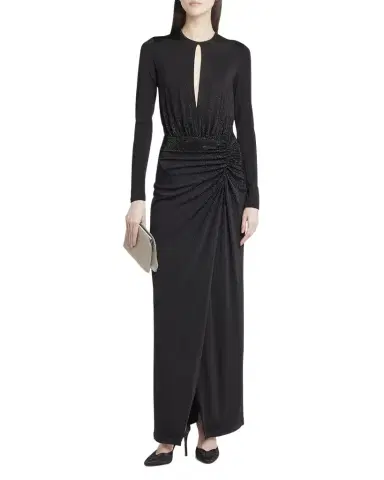 Giorgio Armani Keyhole Long-Sleeve Crystal Draped Jersey Gown | Thumbnail 1 Giorgio Armani Keyhole Long-Sleeve Crystal Draped Jersey Gown | Thumbnail 1