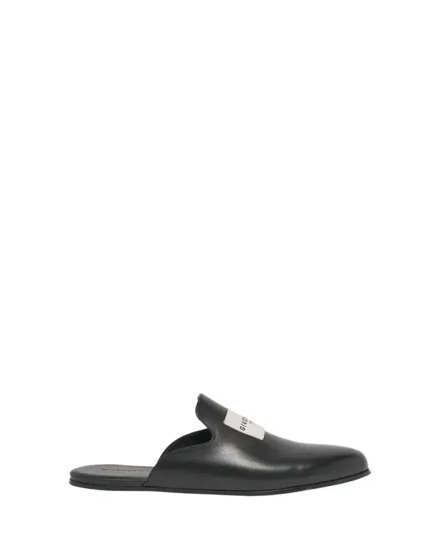 Men's Label Leather Mule Slides