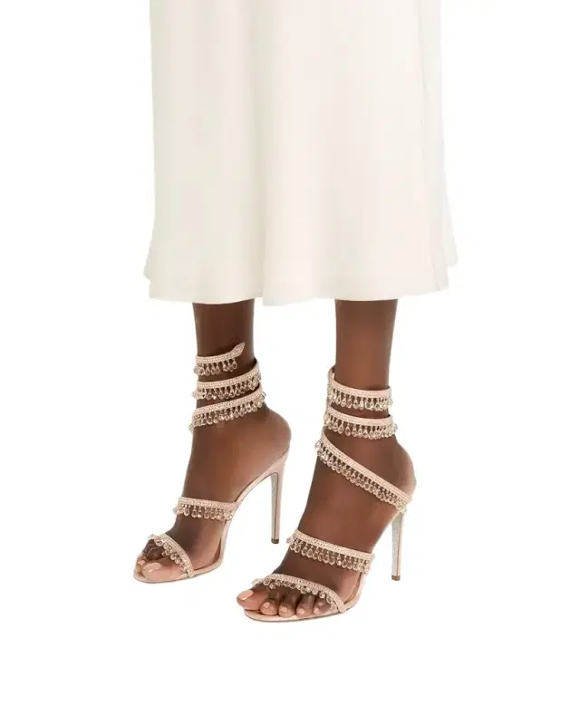 Rene Caovilla Chandelier Satin Snake Ankle Wrap Sandals