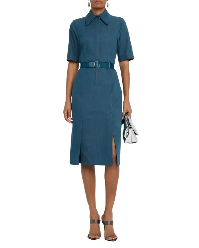 Akris Belted Stretch Cotton Denim Shirtdress