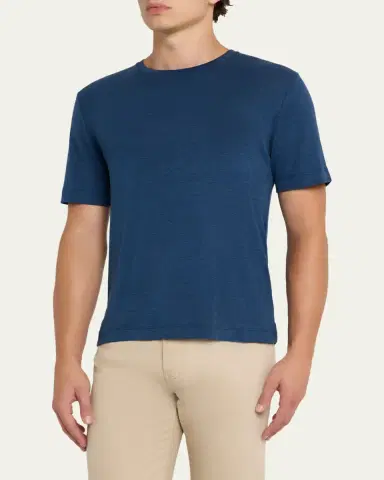 Loro Piana Men's Mazzorbo Silk and Cotton Crewneck T-Shirt | Thumbnail 4