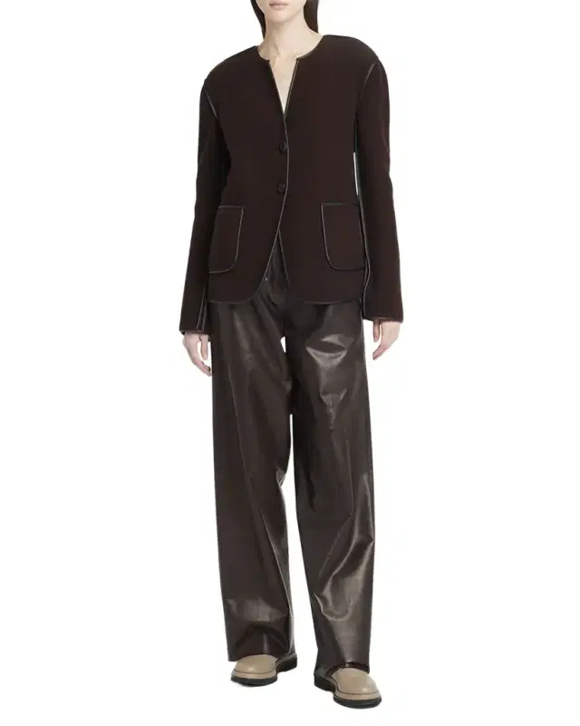 Leather Piping Cashmere Fleece Short Coat