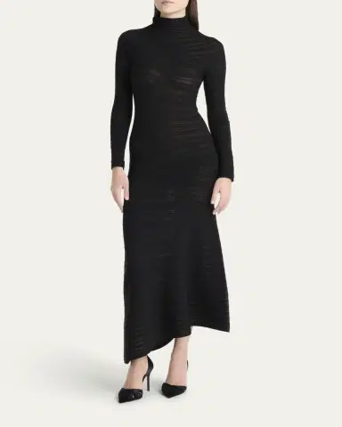 Giorgio Armani Asymmetric Tonal Striped Jersey Mock-Neck Midi Dress | Thumbnail 2 Giorgio Armani Asymmetric Tonal Striped Jersey Mock-Neck Midi Dress | Thumbnail 2