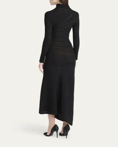 Giorgio Armani Asymmetric Tonal Striped Jersey Mock-Neck Midi Dress | Thumbnail 3 Giorgio Armani Asymmetric Tonal Striped Jersey Mock-Neck Midi Dress | Thumbnail 3