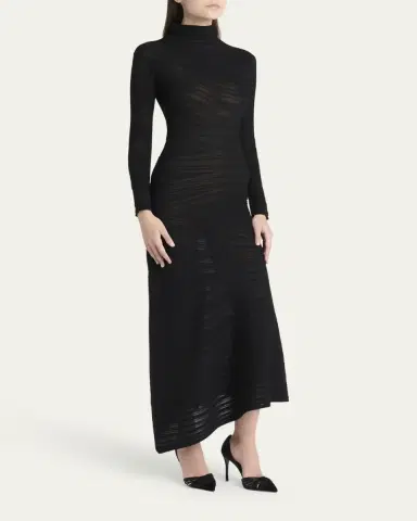 Giorgio Armani Asymmetric Tonal Striped Jersey Mock-Neck Midi Dress | Thumbnail 4 Giorgio Armani Asymmetric Tonal Striped Jersey Mock-Neck Midi Dress | Thumbnail 4