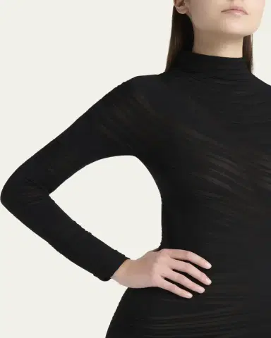 Giorgio Armani Asymmetric Tonal Striped Jersey Mock-Neck Midi Dress | Thumbnail 5 Giorgio Armani Asymmetric Tonal Striped Jersey Mock-Neck Midi Dress | Thumbnail 5