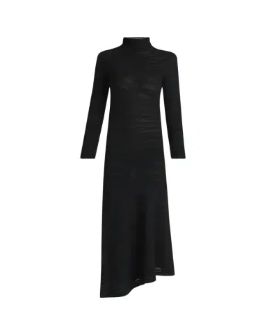Giorgio Armani Asymmetric Tonal Striped Jersey Mock-Neck Midi Dress | Thumbnail 1 Giorgio Armani Asymmetric Tonal Striped Jersey Mock-Neck Midi Dress | Thumbnail 1