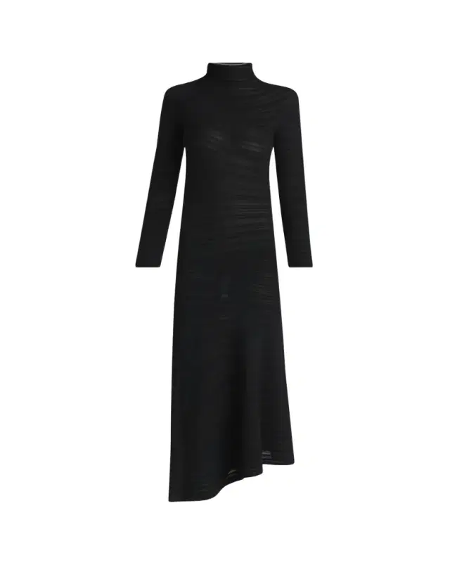 Giorgio Armani Asymmetric Tonal Striped Jersey Mock-Neck Midi Dress