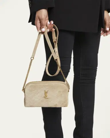 Saint Laurent Gaby Mini YSL Crossbody Bag in Quilted Suede | Thumbnail 6