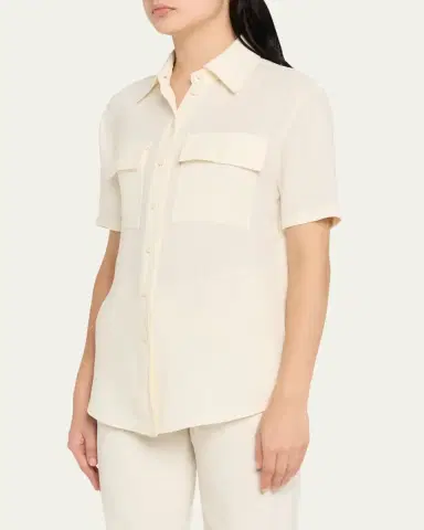 Loro Piana Shirley Short-Sleeve Light Linen Crepe Shirt | Thumbnail 4 Loro Piana Shirley Short-Sleeve Light Linen Crepe Shirt | Thumbnail 4