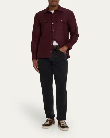 Brunello Cucinelli Men's Vulcanized-Sole Leather Low-Top Sneakers | Thumbnail 3 Brunello Cucinelli Men's Vulcanized-Sole Leather Low-Top Sneakers | Thumbnail 3