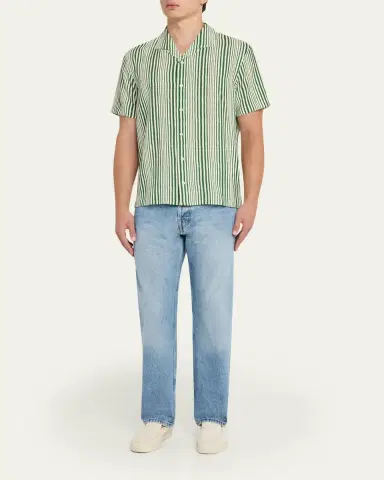 Orlebar Brown Men's Hibbert Lyocell Shore-Stripe Classic Fit Short-Sleeve Shirt | Thumbnail 2 Orlebar Brown Men's Hibbert Lyocell Shore-Stripe Classic Fit Short-Sleeve Shirt | Thumbnail 2