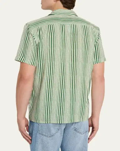 Orlebar Brown Men's Hibbert Lyocell Shore-Stripe Classic Fit Short-Sleeve Shirt | Thumbnail 3 Orlebar Brown Men's Hibbert Lyocell Shore-Stripe Classic Fit Short-Sleeve Shirt | Thumbnail 3