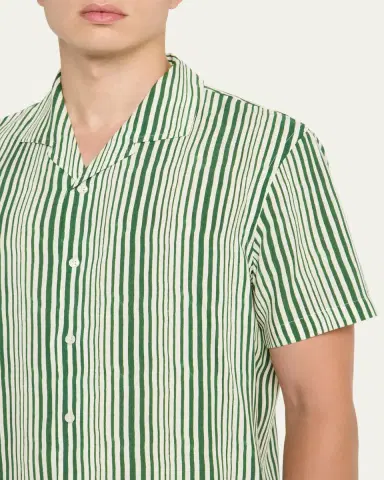 Orlebar Brown Men's Hibbert Lyocell Shore-Stripe Classic Fit Short-Sleeve Shirt | Thumbnail 5 Orlebar Brown Men's Hibbert Lyocell Shore-Stripe Classic Fit Short-Sleeve Shirt | Thumbnail 5
