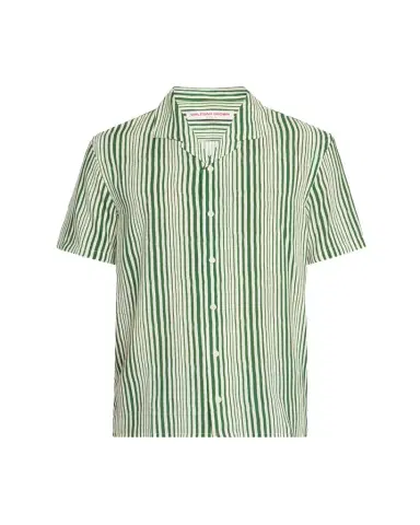 Orlebar Brown Men's Hibbert Lyocell Shore-Stripe Classic Fit Short-Sleeve Shirt | Thumbnail 1 Orlebar Brown Men's Hibbert Lyocell Shore-Stripe Classic Fit Short-Sleeve Shirt | Thumbnail 1