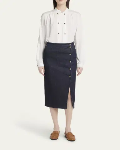Giorgio Armani Cotton-Cashmere Denim Button Midi Skirt | Thumbnail 2 Giorgio Armani Cotton-Cashmere Denim Button Midi Skirt | Thumbnail 2