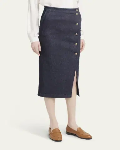 Giorgio Armani Cotton-Cashmere Denim Button Midi Skirt | Thumbnail 4 Giorgio Armani Cotton-Cashmere Denim Button Midi Skirt | Thumbnail 4