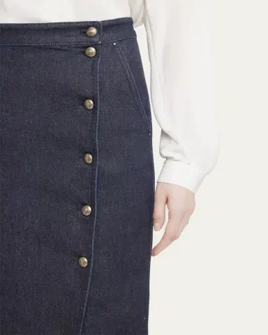 Giorgio Armani Cotton-Cashmere Denim Button Midi Skirt | Thumbnail 5 Giorgio Armani Cotton-Cashmere Denim Button Midi Skirt | Thumbnail 5
