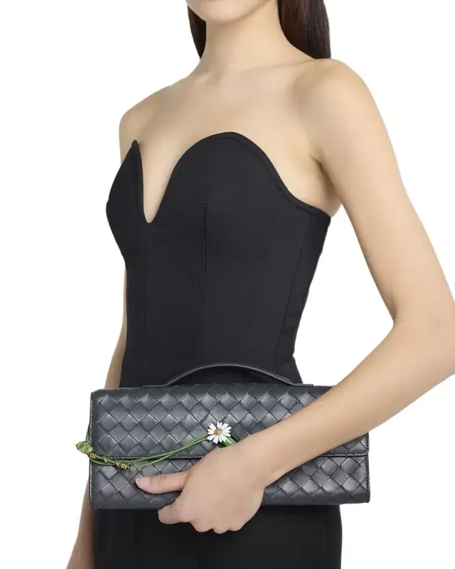 Bottega Veneta Andiamo Flower-Embellished Leather Clutch Bag