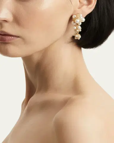 Oscar de la Renta Pearl Pave Cluster Triple Drop Earrings | Thumbnail 2