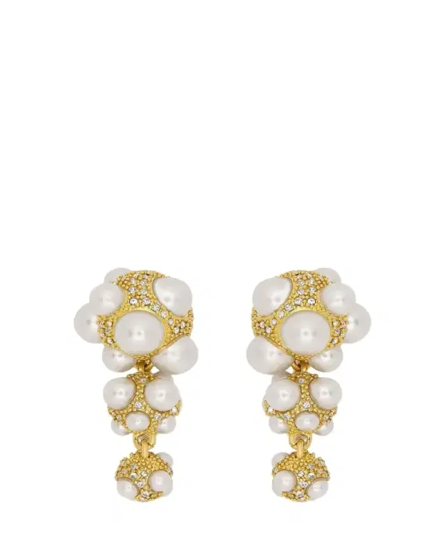 Oscar de la Renta Pearl Pave Cluster Triple Drop Earrings