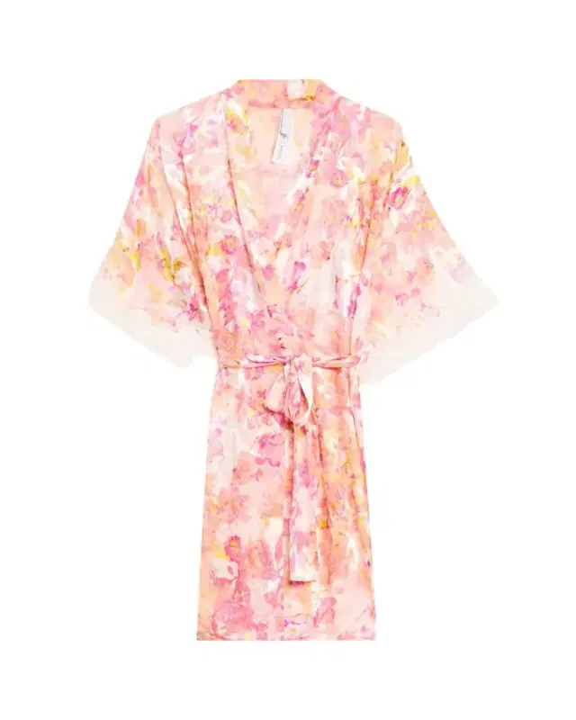 Folie D'Ete Floral-Print Devore Satin Robe