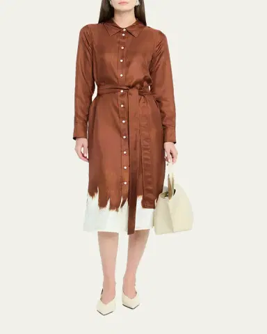 Proenza Schouler Amaya Double-Printed Tie Waist Silk Twill Dress | Thumbnail 8